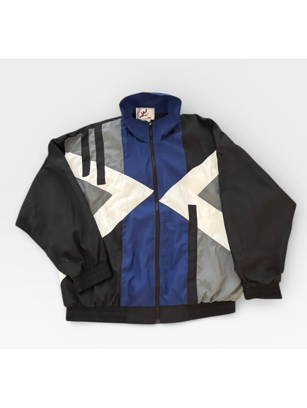 Vintage 80s Visor Men’s Blue And Black Color Block Windbreaker  Size L Retro